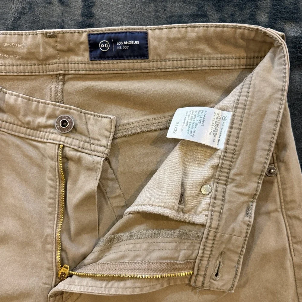AG Adriano Goldschmied Everett Pants Mens 31x28 Khaki Slim Straight Stretch